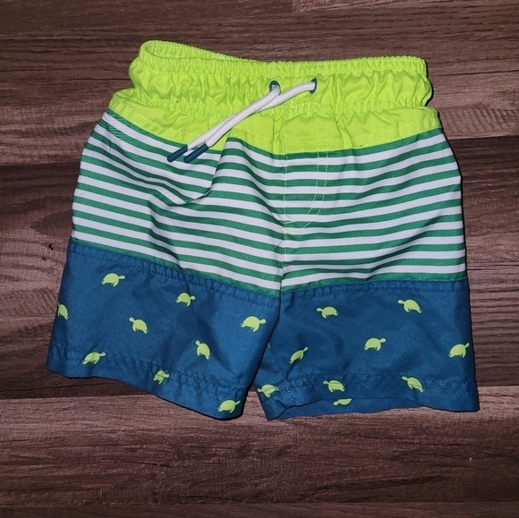 CAT & Jack Turtle  Swimtrunks Size 2T Green Striped - Picture 1 of 3